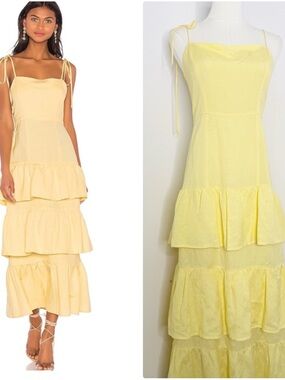 Capulet Yellow Linen Tiered Midi Maxi Dress Tie Strap Revolve Size Small